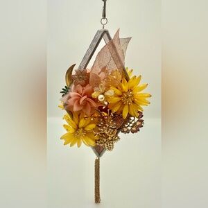 Hand Crafted Stained Glass Diamond with Sunflower & Butterfly Jewelry Bouquet